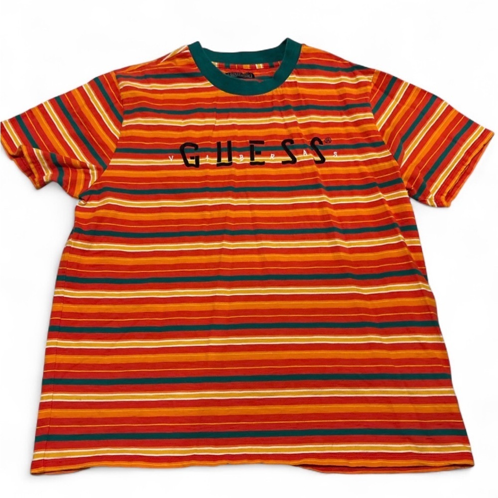 GUESS x J Balvin Men's M T-Shirt Striped Rainbow XL Vibras Tour Orange Red Green - Picture 1 of 3